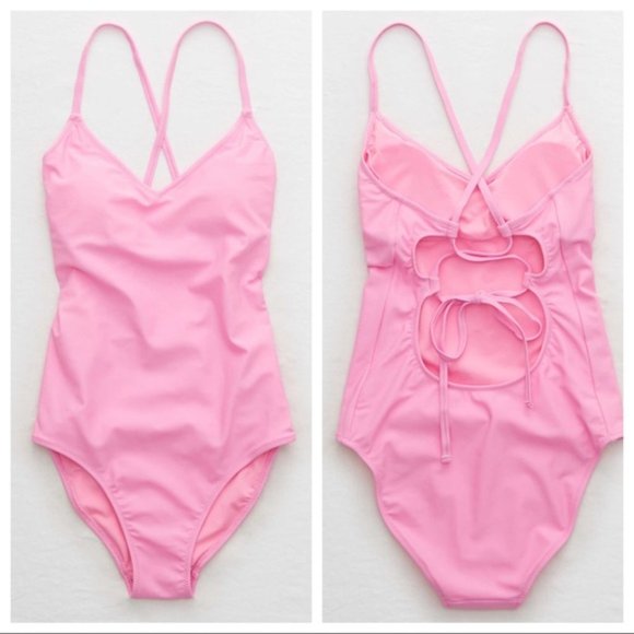 aerie Other - AERIE • NWT Strappy Back Full Coverage Hot Pink One Piece Suimsuit Large